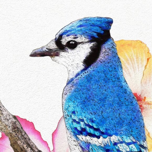 16x20 Blue Jay Bird Watercolor Oil‎ Painting Art Print - Picture 3 of 5